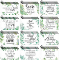 Hillban 36 Pcs Christian Gifts for Women Christian Makeup Bag Bible Verse Cosmetic Bag Inspirational Pencil Case with Zipper Green Leaves Travel Organizer Pouch for Cosmetics Makeup Brushes, 12 Styles