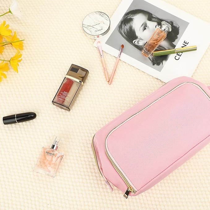 Travel Makeup Bag, Wide-open Cosmetic Bag Make Up Organizer Case with Brushes Pocket for Women, Large Family Toiletry Bag Skincare Pouch for Toiletries Accessories