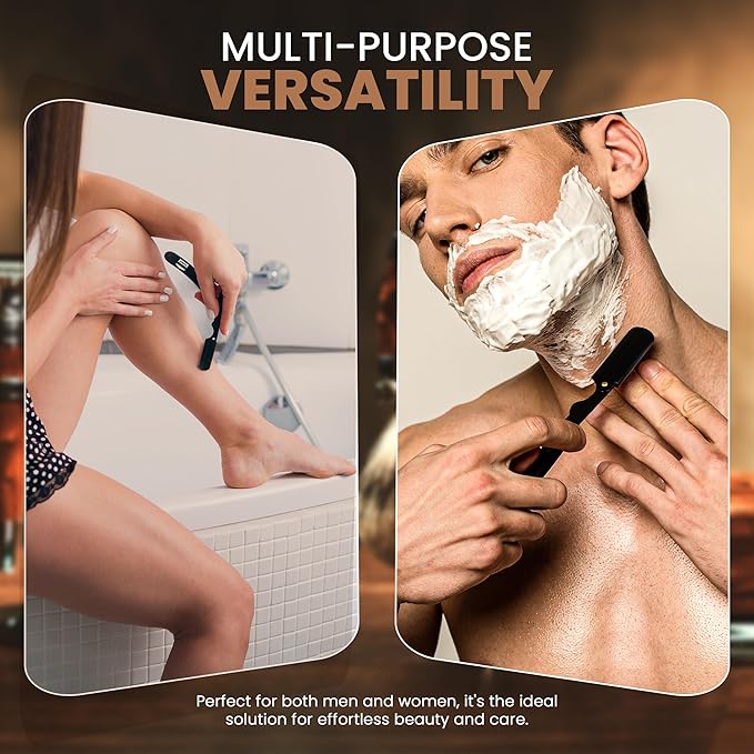 Utopia Care Professional Straight Razor for Men, Barber Straight Edge Razor Safety with 100 Pack Blades, Black