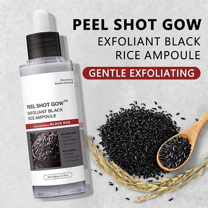 Black Rice Exfoliating Glow Ampoule – Rice Peel Shot for Deep Hydration & Exfoliation, Radiant Glow for Face and Body, 80ml