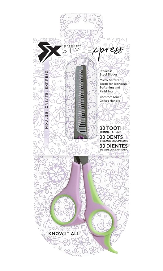 Cricket Style Xpress Know It All 30T Thinner Shears Hair Cutting Scissors with Sharp, Durable, Micro Serrated Teeth, Lavender