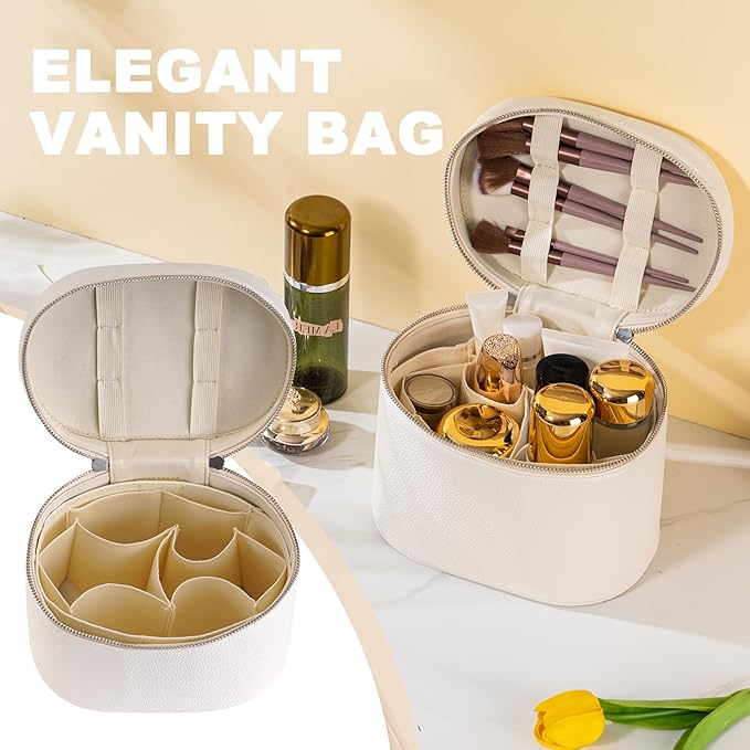 Makeup Bag Vanity Case Cosmetic Bag with Removable Divider Travel Toiletry Bag for Women Portable Make up Box Organizer, White