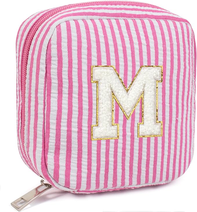 LETGO Gifts for 3 4 5 6 7 8 9 10 11 12 13 Year Old - Personalized Cute Pink Initial Cosmetic Make Up Bag Makeup Bag for Women Daughter Sister Teacher Friend Girlfriend