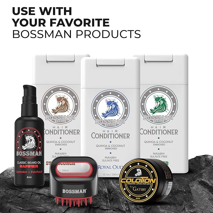 Bossman Hair Shampoo and Conditioner Combo - Hydrating, Strengthening, and Soothing Formula for Men's Hair - Paraben Free & Sulfate Free (Royal Oud) - Packaging May Vary