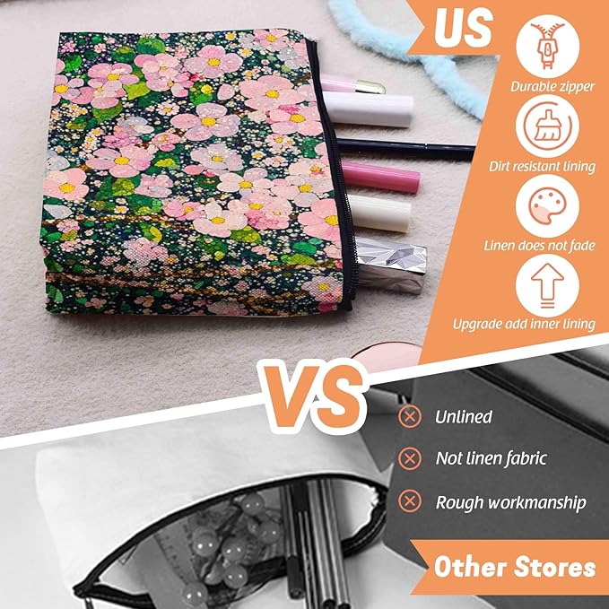 Cosmetic Bags Travel Makeup Toilet Case Waterproof Pouch for Women Girls 6.7X9.45inches - Lovely Pink - Bloom Tapestry