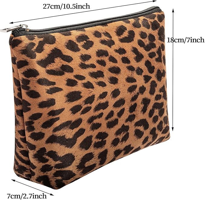 Makeup Bag For Women - Soft and Warm Material Cosmetic Bags Leopard Print Design Ladies Tote Bag,Women's Pencil Case Makeup Organizer with Zipper (Brown)