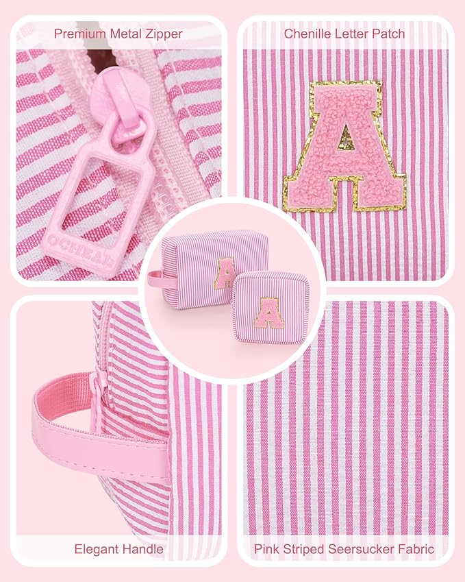 MONSTINA Mom Gifts for Mom, Personalized Initial Makeup Bag Cosmetic Bags for Women Cute|Makeup Pouch Birthday Gifts for Mother,Birthday Gift for Her Cute Toiletry Bag,2PCS Pink M