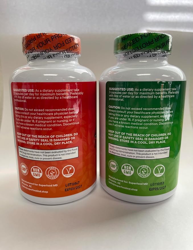 Superfood Fruit and Veggie Supplement - 360 Whole Super Fruit and Vegetable Supplements & Vitamin with Olive Leaf, Soy Free- 180 Count (Pack of 2)