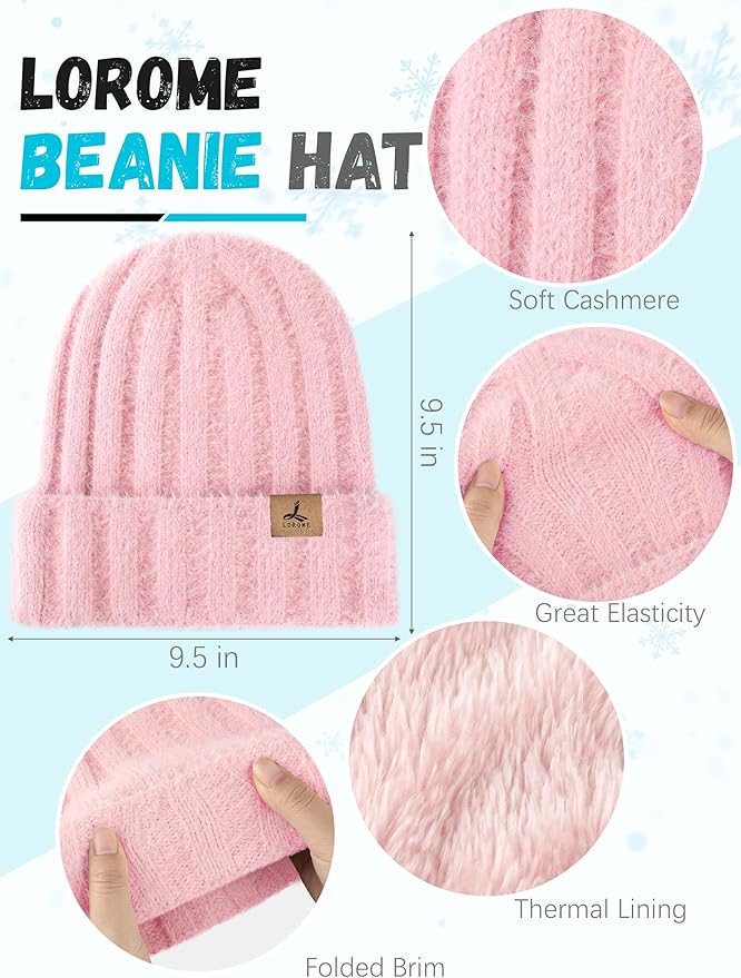 Winter Beanie Hat Scarf Gloves, Warm Fleece Knit Hat Long Scarf Neck Warmer Touch Screen Winter Gloves Set Gifts for Women