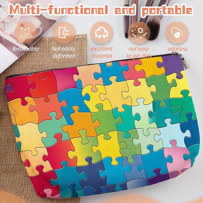 Makeup Bag Travel Cosmetic Bags Small Makeup Case Waterproof Zipper Pouch for Women Girls 7X9inches - Colorful Puzzle Pieces Pattern