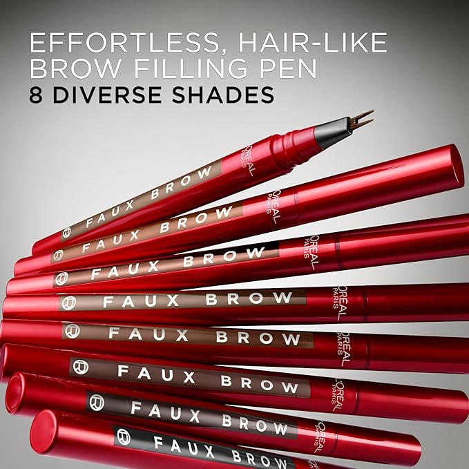 L'Oreal Paris Faux Brow, Hair-Like, Filling Eyebrow Pen with Double-Brush Tip, Fast & Precise Eyebrow Makeup, Auburn, 0.04 Fl Oz