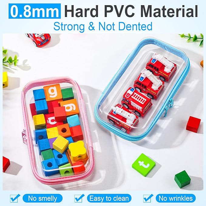Sanwuta 6 Pcs Clear Hard Zipper Case Hard Plastic Zipper Pouches Makeup Bag Pencil Pouches Transparent Cases for Snacks Plastic Storage Organizer Box for Travel(Colorful,7.48 x 3.94 x 2 Inch)