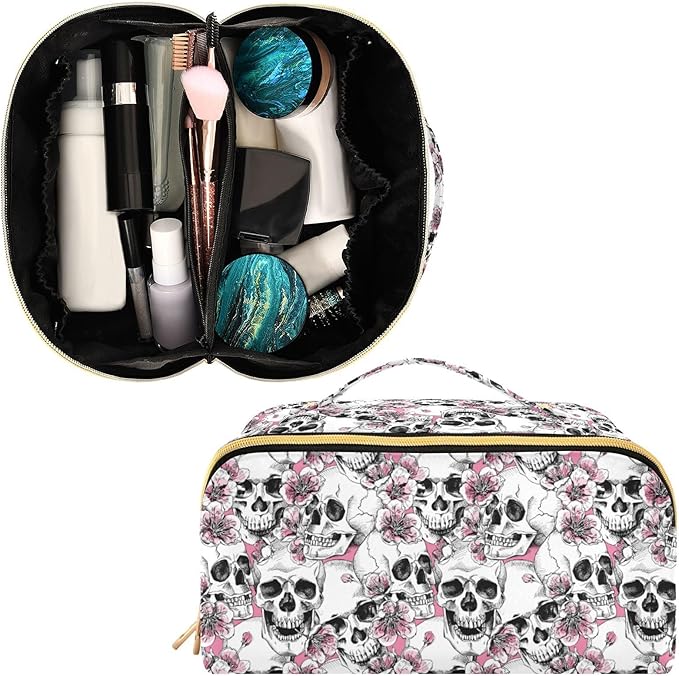 MNSRUU Makeup Organizer Bag, Travel Makeup Bags, Pink Floral Cosmetic Case, Large Capacity, Scratch Resistant, Lightweight