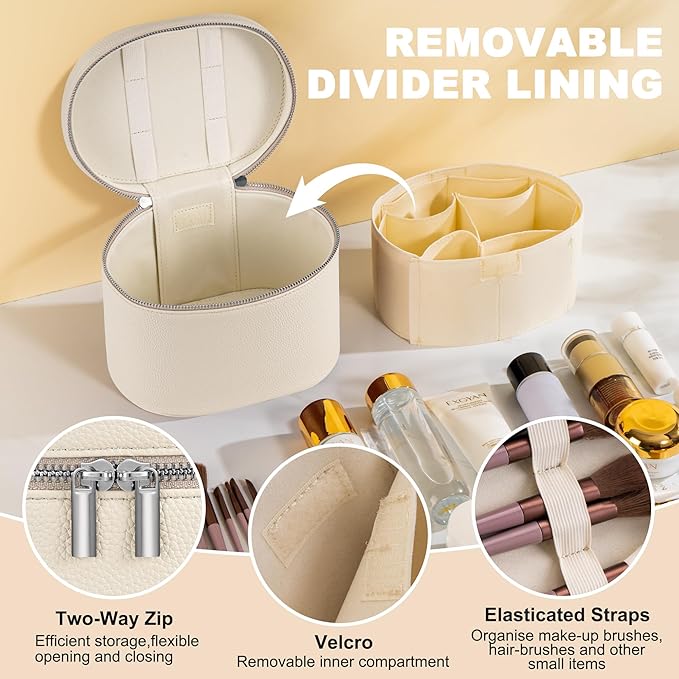 Makeup Bag Vanity Case Cosmetic Bag with Removable Divider Travel Toiletry Bag for Women Portable Make up Box Organizer, Beige