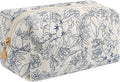JOVAKIT Square Makeup Bag Cute Cosmetic Bag for Women, Floral Coquette Aesthetic Toiletry Bag, Zipper Make Up Pouch, Travel Make Up Organizer Bag (Navy Blue Flower)