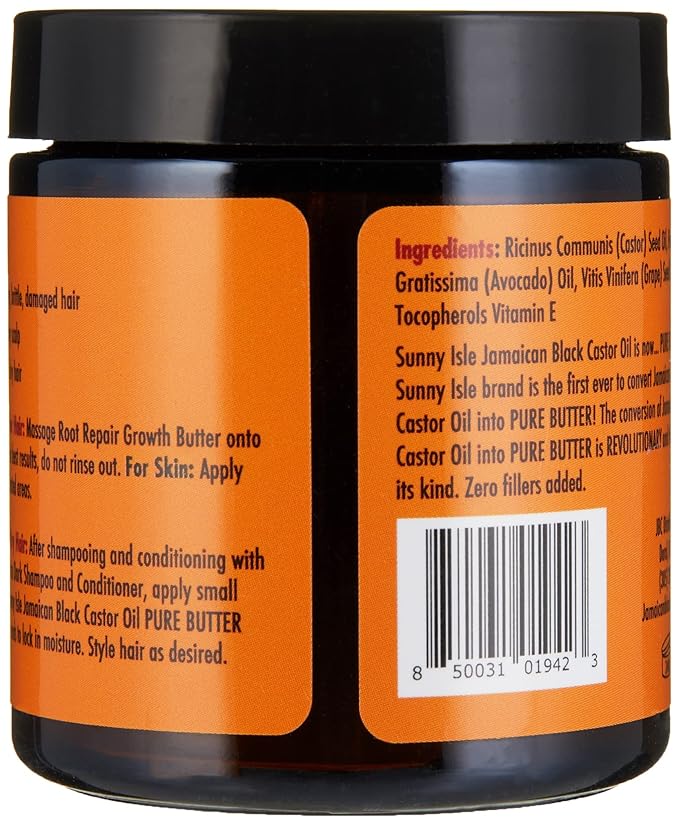 Sunny Isle Jamaican Black Castor Oil Root Repair Growth Butter 4oz | Restores & Revitalizes ALL Damaged Hair Types | Nutrient-Rich, Stimulates Hair Growth | Fights Dry, Itchy, Flaky Scalp