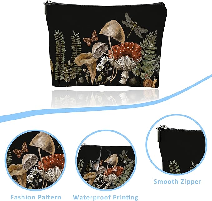 Makeup Bag Vintage Botanical Cosmetic Bag Mini Portable Travel Toiletry Bag Organizer Makeup Brushes Aesthetic Accessories Waterproof Storage Bag for Women