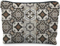 Vintage Boho Block Print Makeup Bag, Ethnic Moroccan and Mediterranean Tile Cosmetic Bags for Women, Mexican Gifts for Women, Boho Traditional Mandala Zipper Makeup Pouch