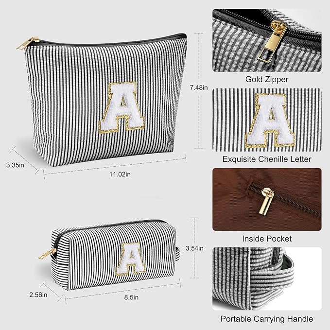 YOOLIFE Mothers Day Gifts - Graduate Gifts for Her Personalized Best Friend Birthday Gifts for Women Her Sister Gifts from Sister Monogram Makeup Bag Cosmetic Bag Toiletry Pouch Make Up Case Black M