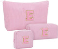 MONSTINA Personalized Initial Makeup Bag for Women,Monogram Make Up Case for Girlfriend Bridesmaid Wife,Birthday Gift for Her Cute Toiletry Bag,3PCS,Pink E