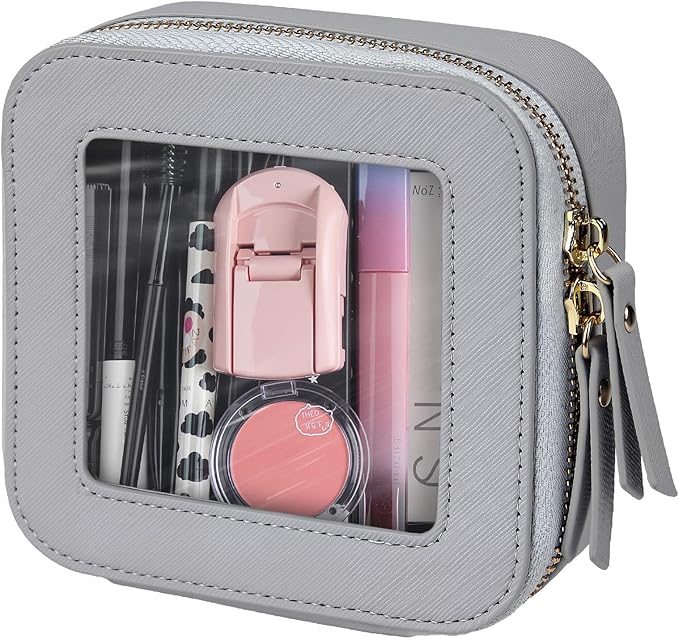 Small Clear Makeup Bag Travel Cosmetic Case, Portable Make Up Organizer Traveling Compact Car Bag for Essentials Transparent Toiletry Bag with Zipper
