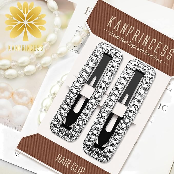 Rhinestone and Crystal Hair Clips 2-Pack, Sparkly Barrettes & Elegant Bling Accessories for Women & Girls(Set5)