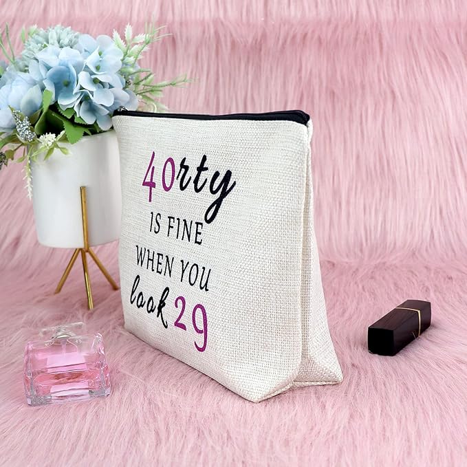 Sfodiary 40th Birthday Gifts for Women Makeup Bag 40 Year Old Birthday Gifts Best Friend Gift Cosmetic Bag Wife Gift Ideas for 40th Anniversary Mom Travel Cosmetic Pouch Christmas Gift for Women