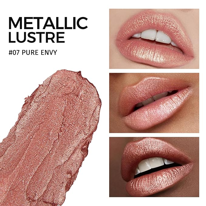 Anglicolor Glitter Metallic Nude Pink Lipstick,High Impact Lipcolor,Lightweight Hydrating Formula Smooth and Non-Sticky,Lipstick For Women,Full-Coverage Lip Makeup(07 PURE ENVY, 4g)