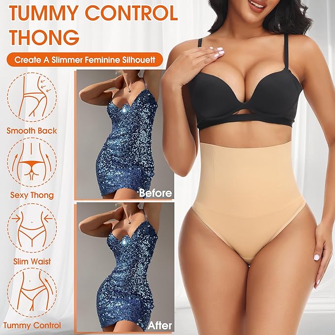 Niceuare Tummy Control Thong Shapewear for Women High Waist Body Shaper Underwear Seamless Comfortable Panty Thong