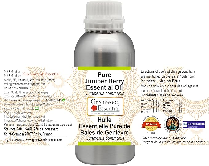 Greenwood Essential Pure Juniper Berry Essential Oil (Juniperus communis) Steam Distilled 630ml (21 oz)