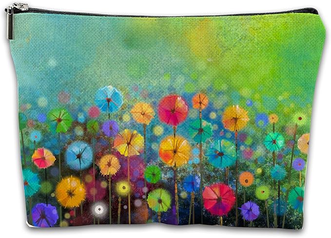 Floral Watercolor Painting Cosmetic Bag Mini Portable Travel Toiletry Bag Organizer Makeup Brushes Aesthetic Accessories Waterproof Storage Bag for Women