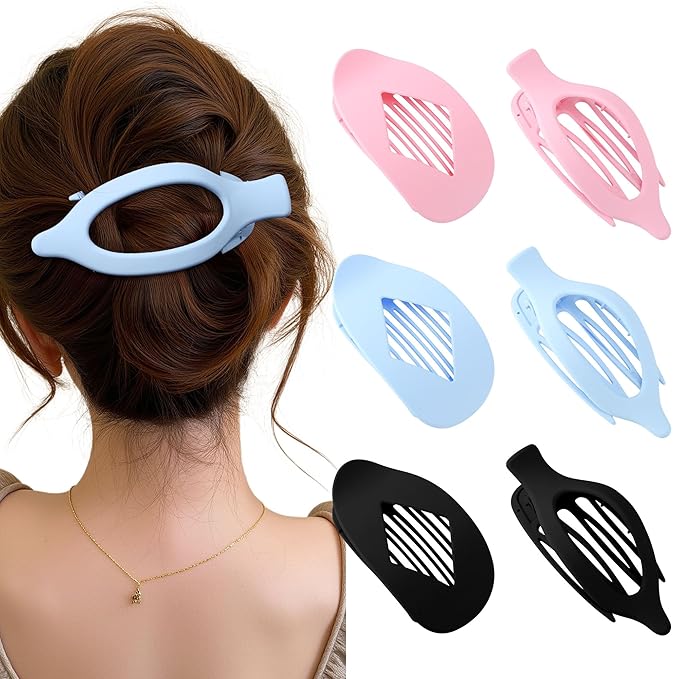 Lourny Flat Hair Clips for Women, 6PCS Flat Claw Clips for Thin Hair Lightweight Non-Slip Claw Clips for Women
