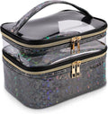 Double-layer Makeup Bag Cosmetic Bag Travel Makeup Cases Organizer Toiletry Bag Gift for Women, Portable Waterproof (Black)