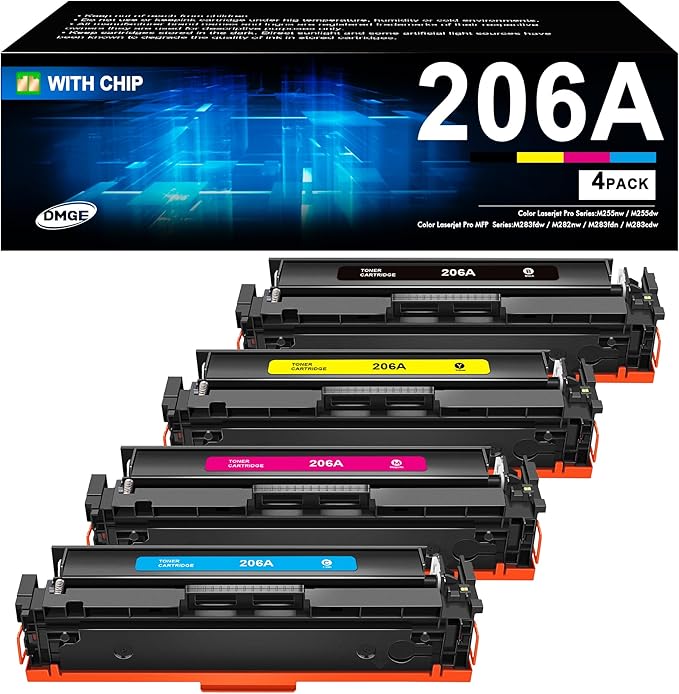 206A Toner Cartridges 4 Pack -M283fdw Toner Replacement for 206A 206X Toner Cartridges HP Set Compatible with HP Color Laserjet Pro MFP M283fdw M283cdw M255dw MFP M283 M255 PrinterSeries(4 Pack)