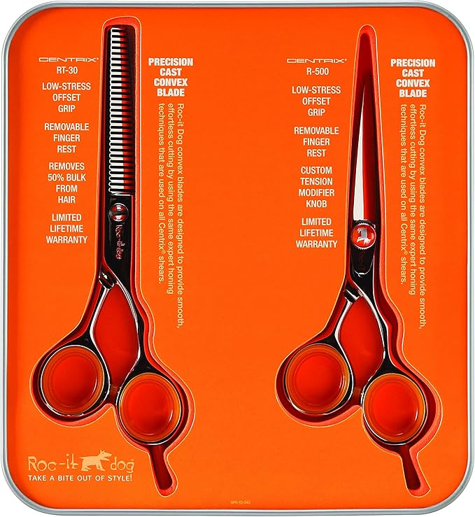 Cricket Centrix Roc-It Dog Professional Stylist 5.75” Hair Cutting Shear and 30T Thinning Scissor Duo Set