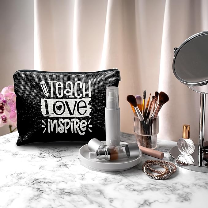 Nogrit Teacher Gifts - Black Makeup Bag, Teacher Appreciation Gifts, Inspire Small Cosmetic Bag for Purse
