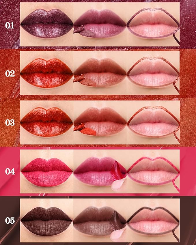 Peel Off Lip Liner Stain, Long Lasting Waterproof Transfer-Proof Lip Tint Stain Peel Off, Non-stick High Pigmented Lip Gloss Lipliner Tattoo, Liquid Tinted Lipstick, Lip Makeup Gift for Women Girl-01