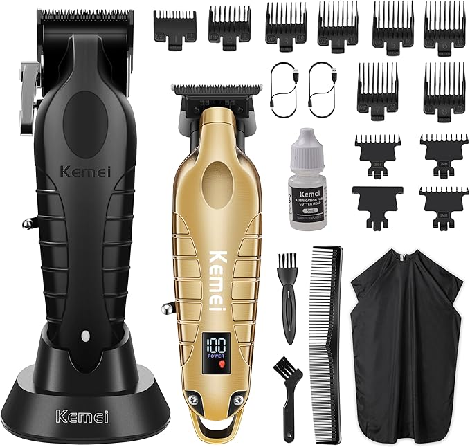 KEMEI Hair Clippers for Men, Professional Clipper and Trimmers Set, Cordless Zero Gap Trimmer for Men with LED Display, 11 Guide Combs