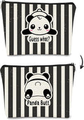 Panda Gifts Makeup Bag for Women Girls - Cute Baby Panda 'Guess What It's Pug Butt' Cosmetic Case for Teens Daughter - Accessories (Black and White Stripe 1)