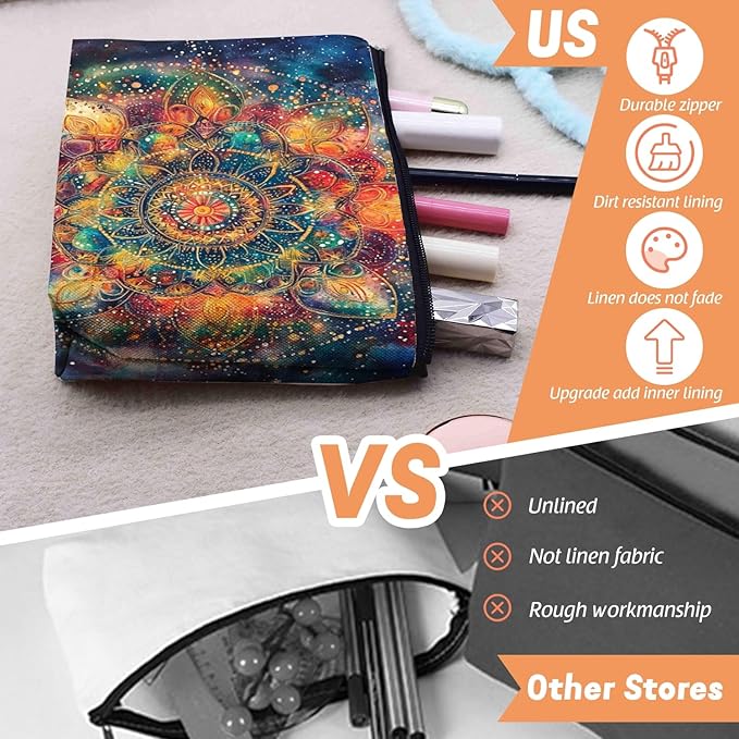 Cosmetic Bags Travel Makeup Toilet Case Waterproof Pouch for Women Girls 6.7X9.45inches - Vivid Celestial - Hued Mandala