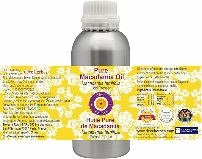 Greenwood Essential Pure Macadamia Oil (Macadamia ternifolia) Cold Pressed 630ml (21 oz)