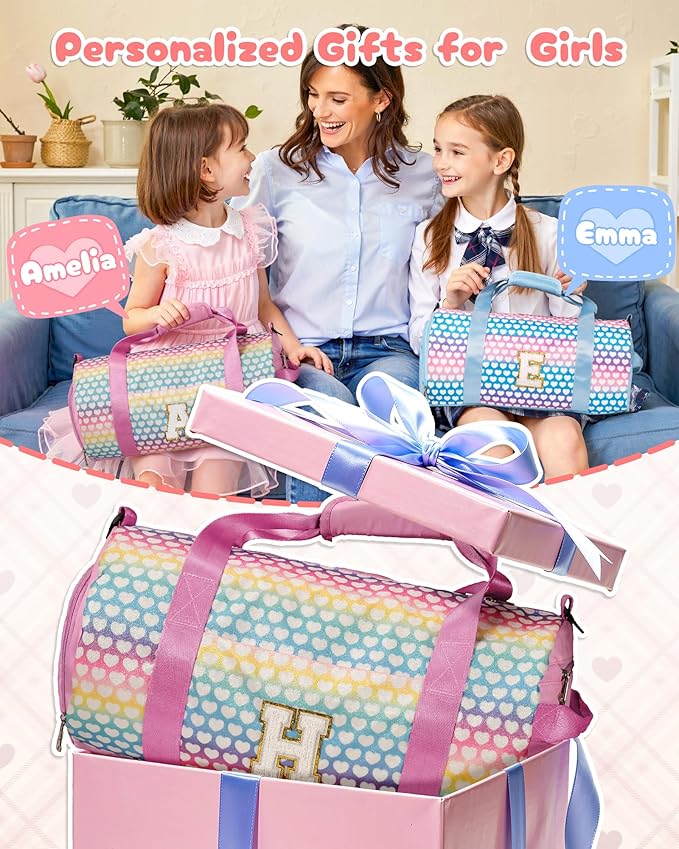 Christmas Gift for Tween, Girls Travel Duffel Bag, Kids Initial Overnight Bags with Shoe Compartment, Personalized Weekender Bag with Makeup Pouch, Birthday Gift for Toddler (Letter O)