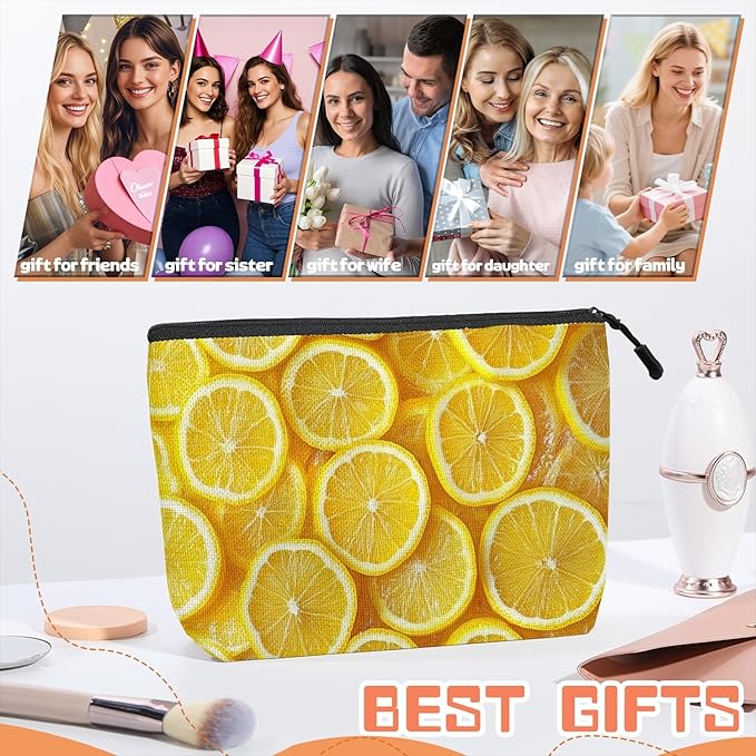 Cosmetic Bags Travel Makeup Toilet Case Waterproof Pouch for Women Girls 6.7X9.45inches - Arrangement of Lemon Slices in A Bright Yellow