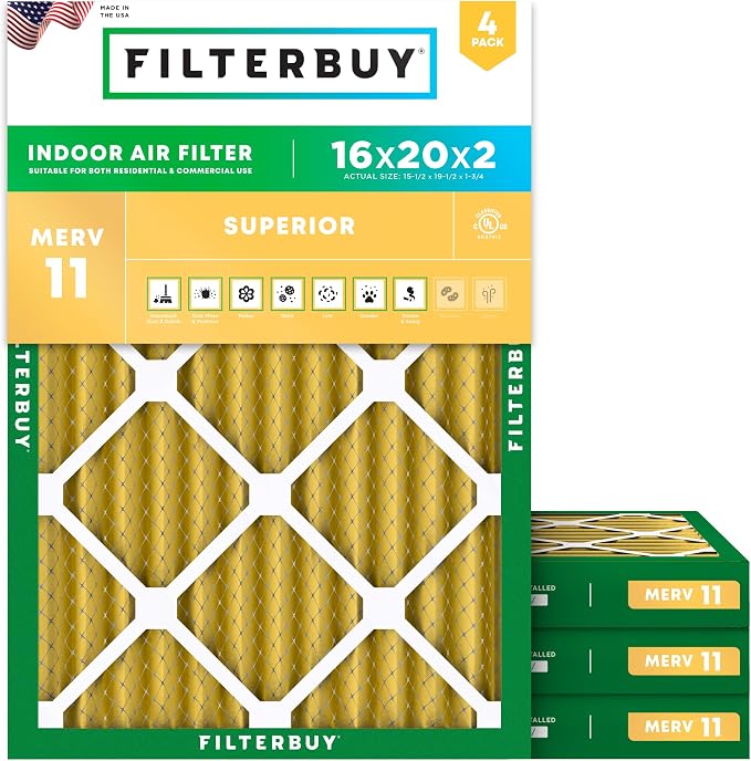 Filterbuy 16x20x2 Air Filter MERV 11 Superior Pet & Allergy Defense, by Filterbuy