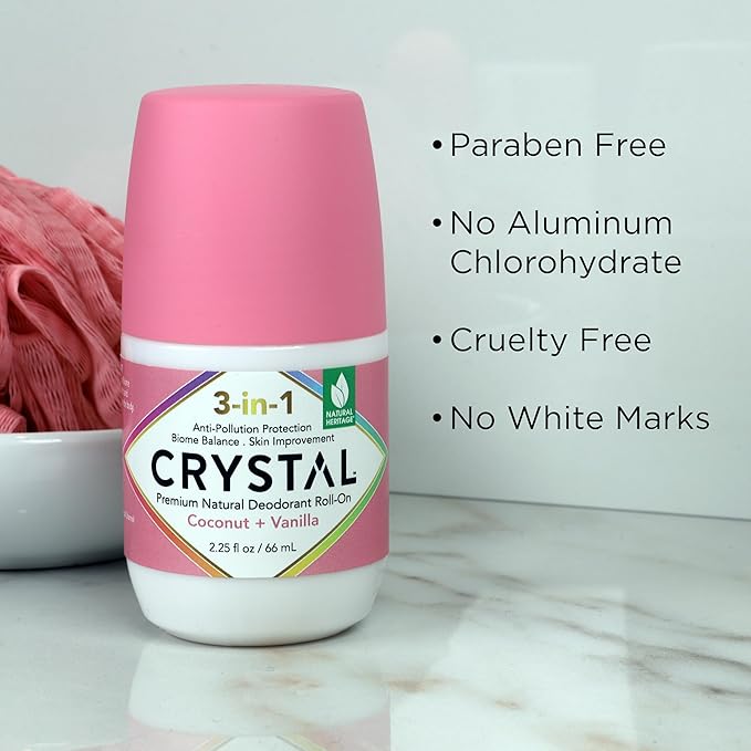 Crystal 3-in-1 BioHealth Deodorant, Coconut & Vanilla, Natural Odor Protection with Aloe & Hyaluronic Acid, Microbiome-Friendly, Moisturizing, Anti-Pollution Formula (2.25 Fl Oz)