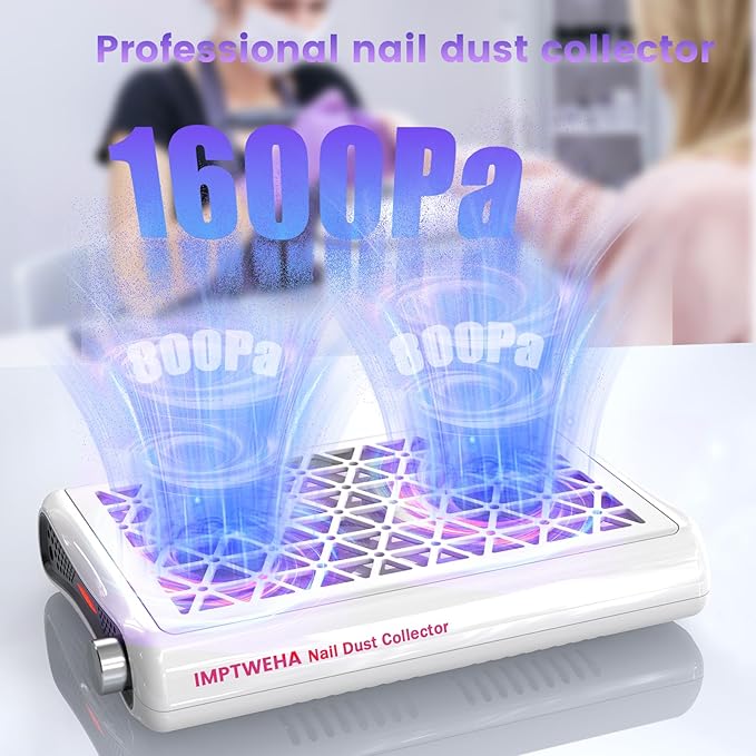 Nail dust collector. 1600PA powerful suction dust collector nail tech. Vacuum Fan Dust Collector with LED display includes 30 sheets of filter paper, suitable for nail salons and home manicures