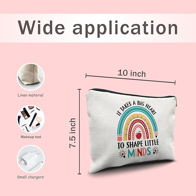 Nogrit Teacher Tote, Makeup Cosmetic Bag - 'It Takes a Big Heart' - Gifts for Teachers