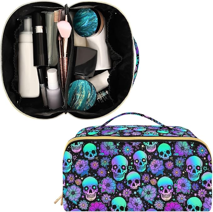 Makeup Organizer Bag, Funny Skulls Travel Makeup Bags Makeup Vanity Case Large Capacity Rhombus Cosmetic Toiletry Bag for Girl Women Ladies