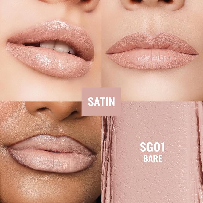 Oulac Beige Lipstick for Women, Pale Nude Matte Lip Base, Full Coverage Lip Color, Satin Matte Finish, Cream Texture, Hydrating, Infused with Hyaluronic Acid, Vegan & Clean Beauty 4g SG01 Bare
