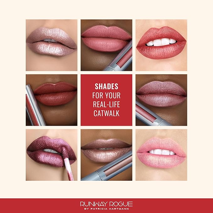 Runway Rogue Pearl Glam Long Wear Shimmer Liquid Lipstick, Metallic Cool-Toned Pink-Nude Lipstick with Silver and Gold Shimmer, ‘Soft Light’